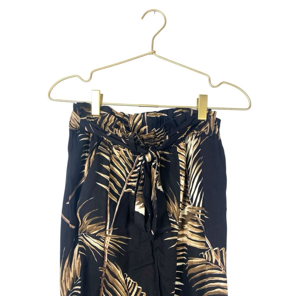 HM Womens Black Tan Tropical Palm Leaf Paperbag Waist Tapered Pants Size 6 - Picture 4 of 7